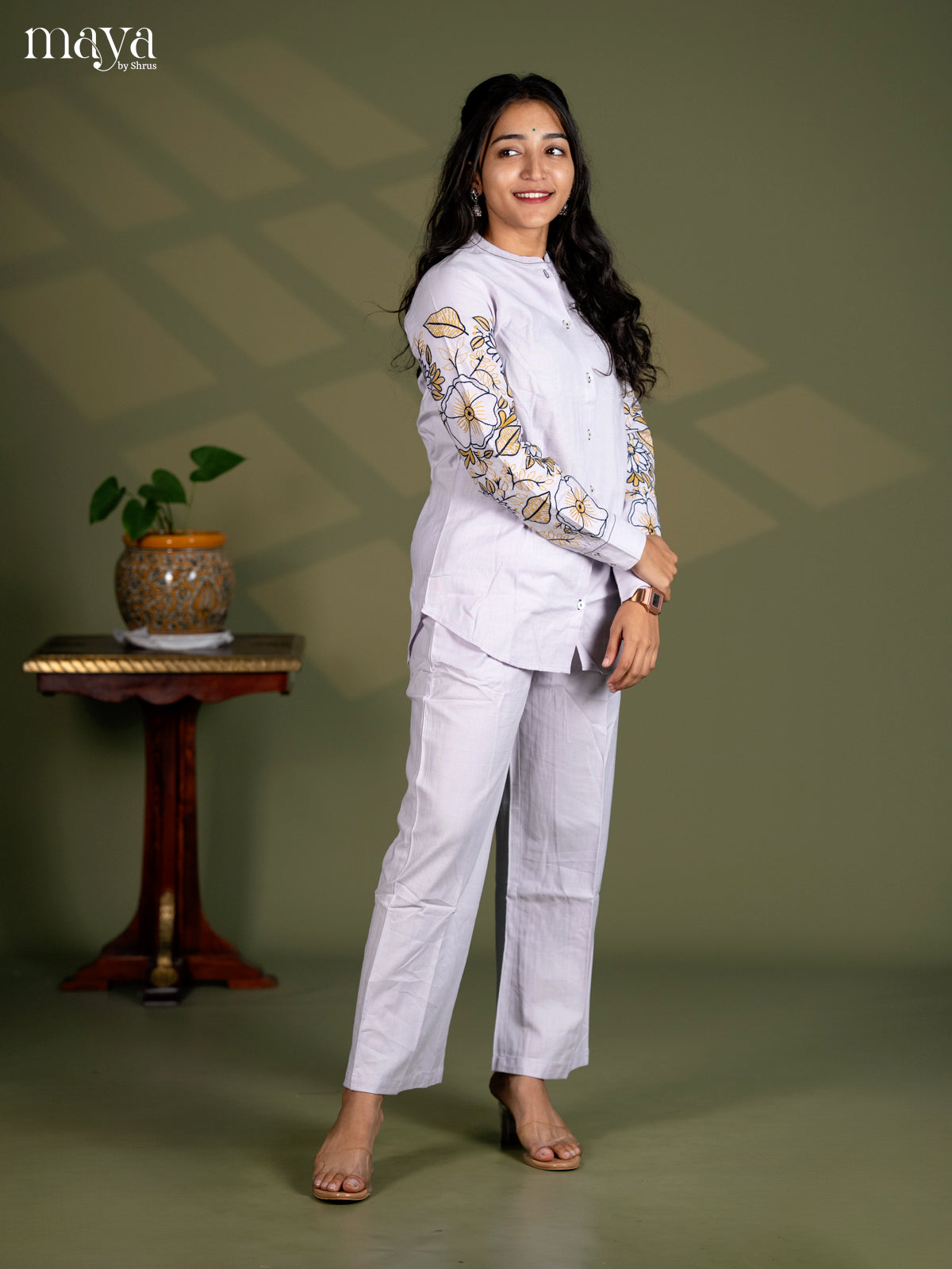 Light Lavender Cotton 2pc Embroidered Salwar Suit - Top & Bottom