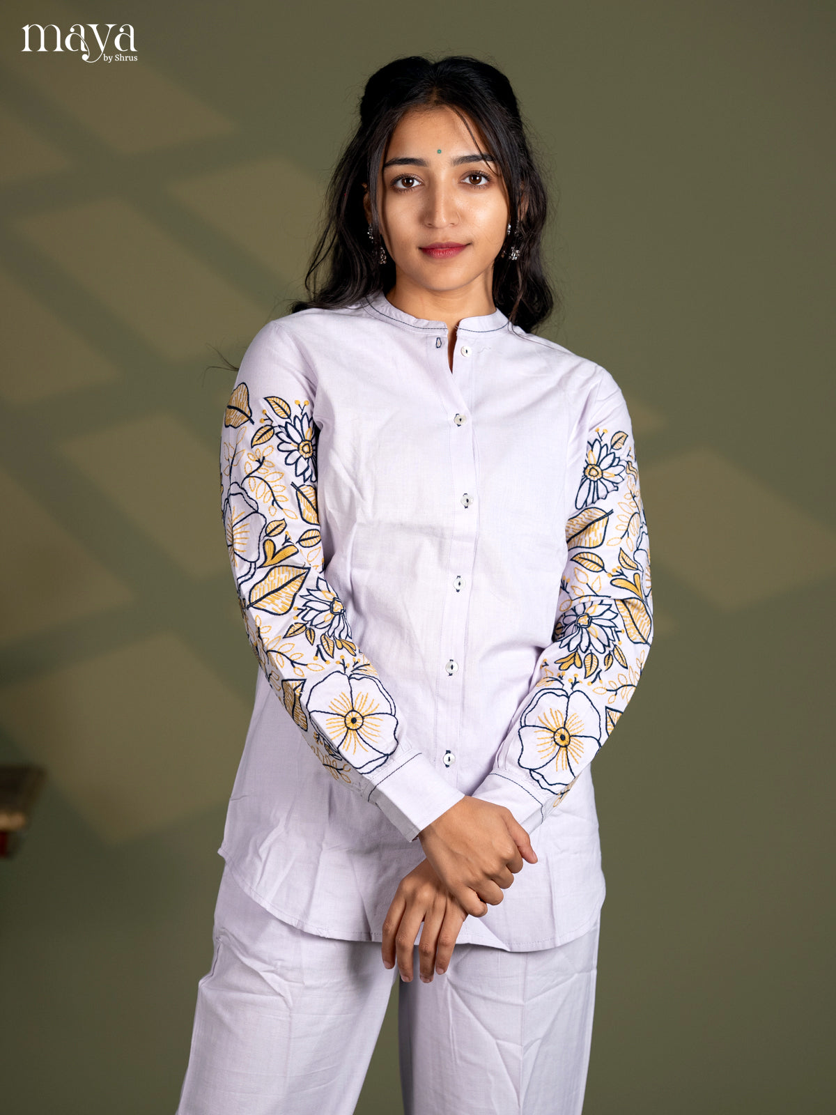 Light Lavender Cotton 2pc Embroidered Salwar Suit - Top & Bottom