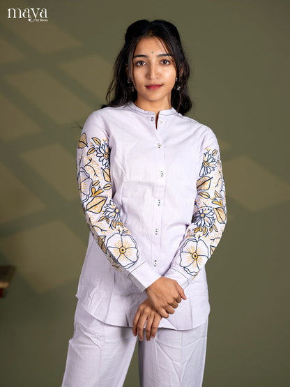 Light Lavender Cotton 2pc Embroidered Salwar Suit - Top & Bottom