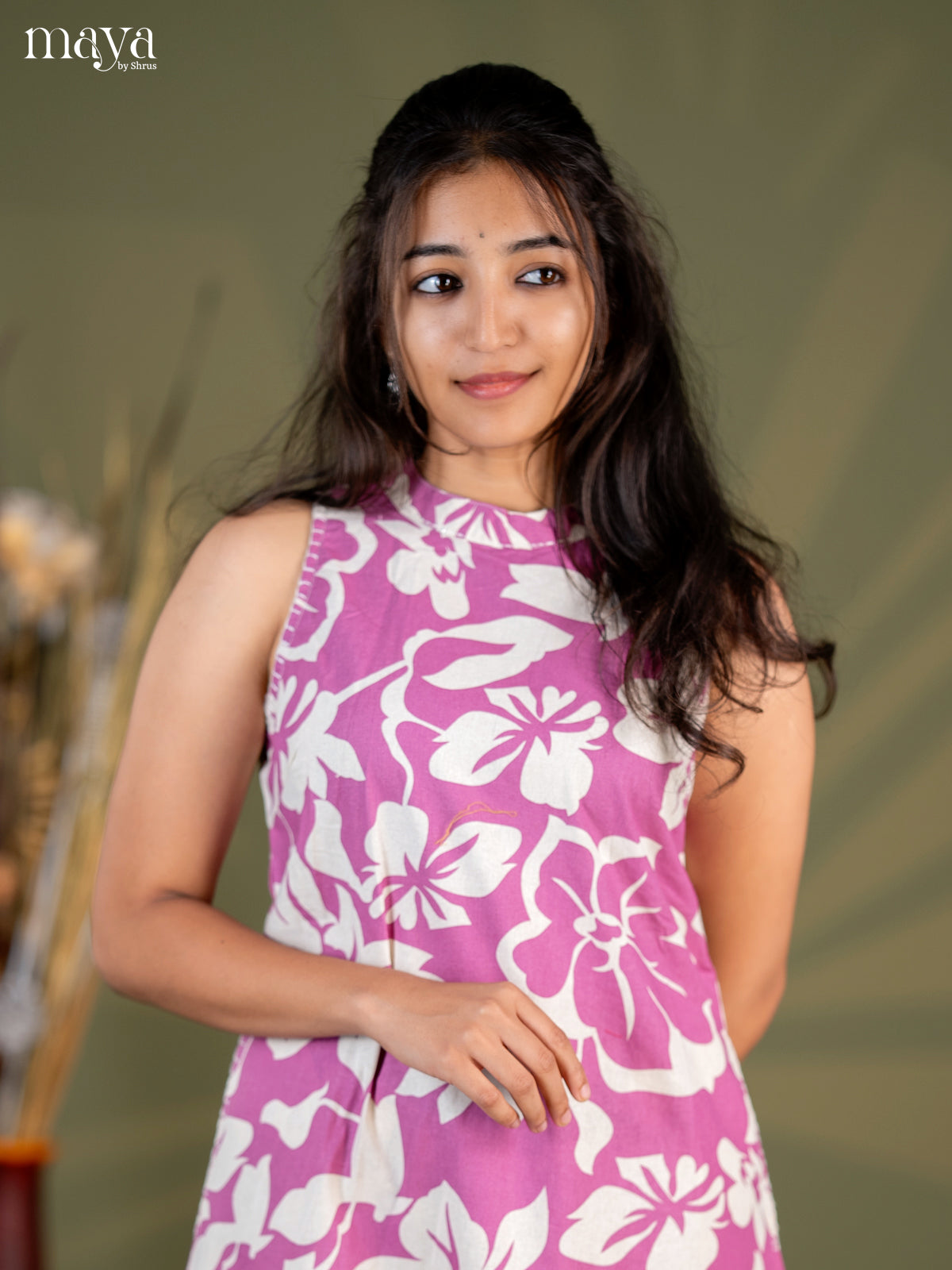Onion Pink Cotton 2pc Floral Print Salwar Suit - Top & Bottom