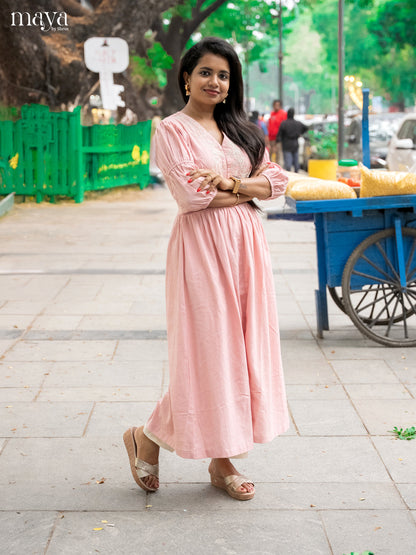 Embroidered Baby Pink Cotton Anarkali Kurti