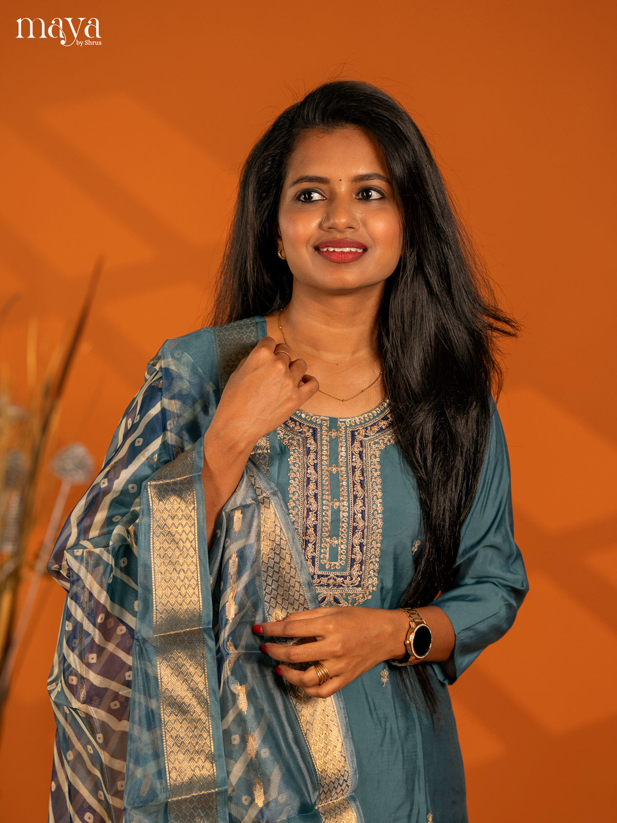 Embroidered Rayon 3pc Teal Blue Salwar Suit - Top, Bottom & Dupatta