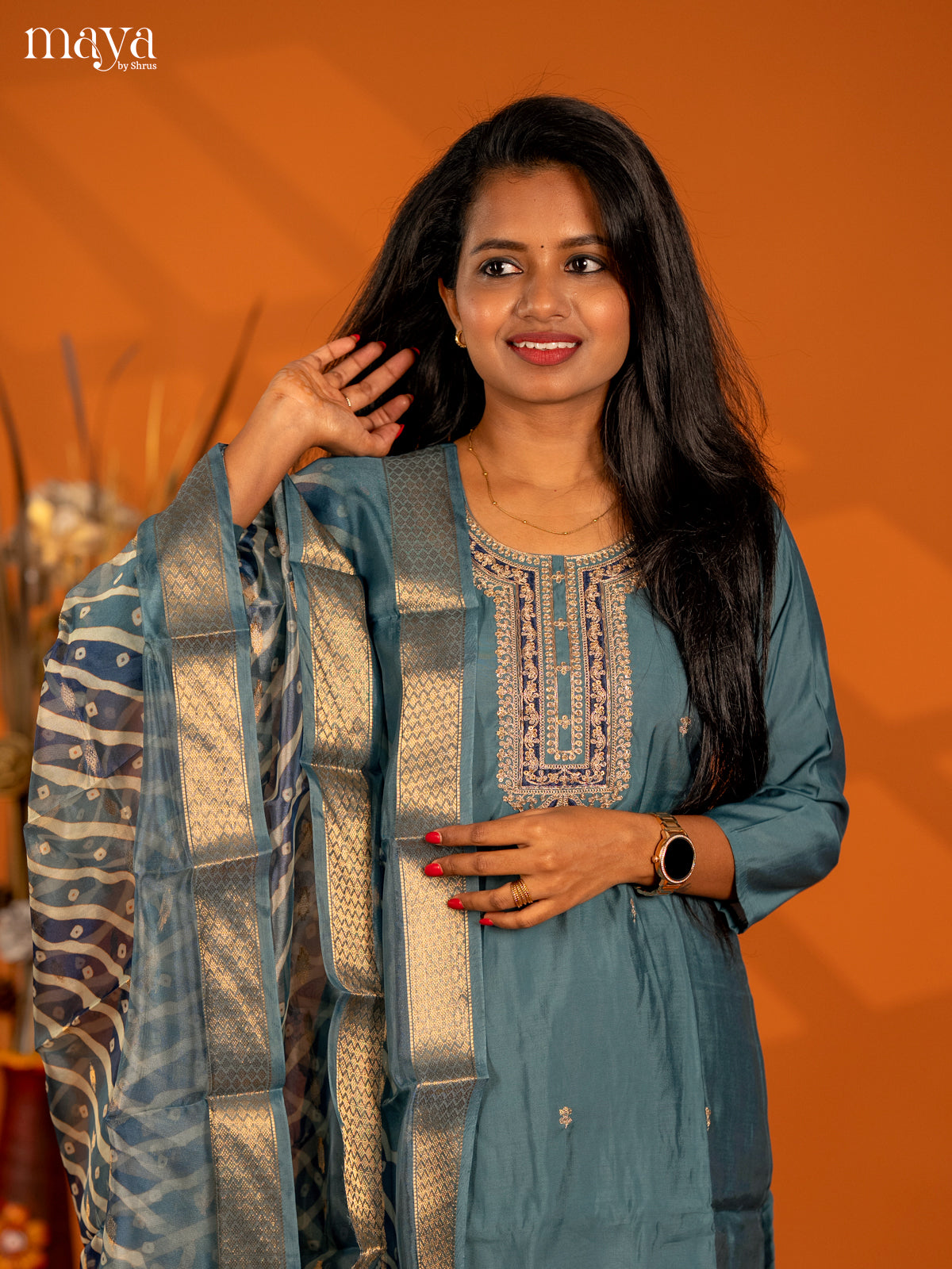 Embroidered Rayon 3pc Teal Blue Salwar Suit - Top, Bottom & Dupatta