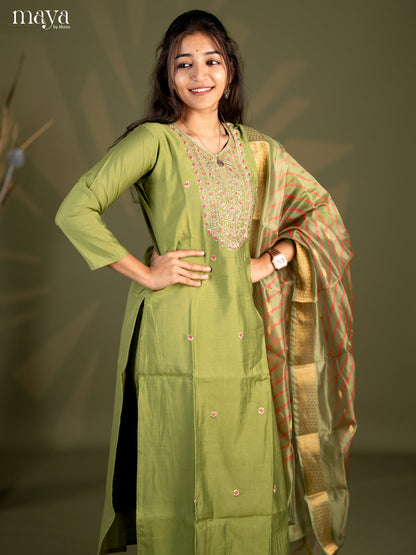 Embroidered Rayon 3pc Light Green Salwar Suit - Top, Bottom & Dupatta