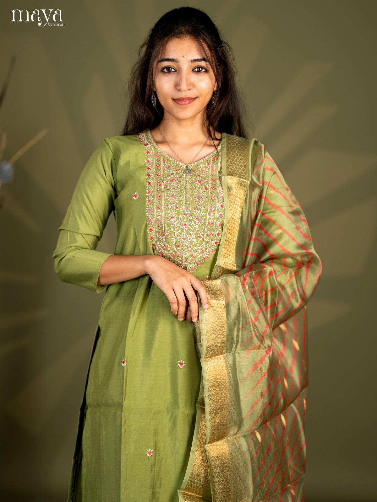 Embroidered Rayon 3pc Light Green Salwar Suit - Top, Bottom & Dupatta