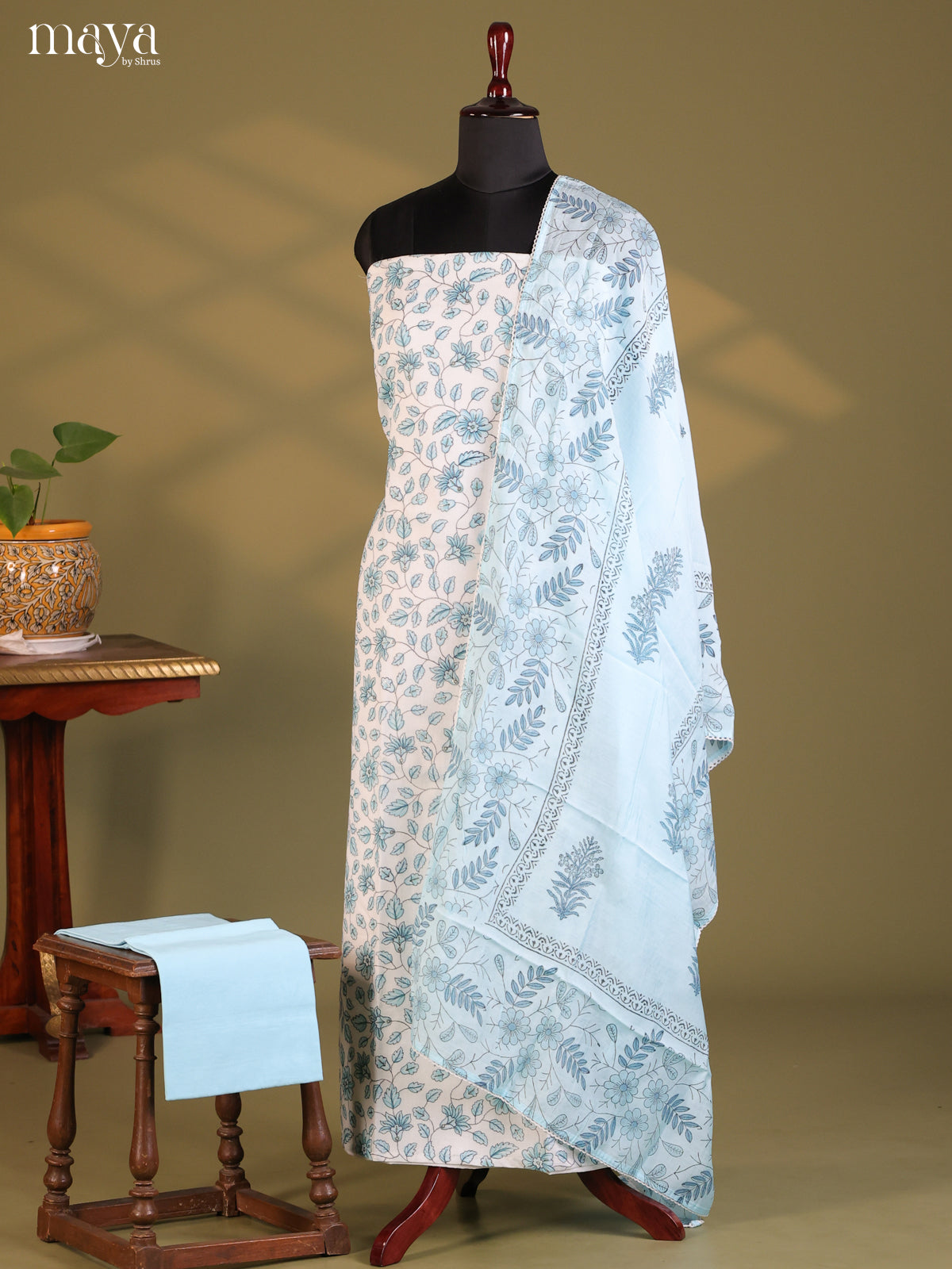 White & Blue - Cotton salwar