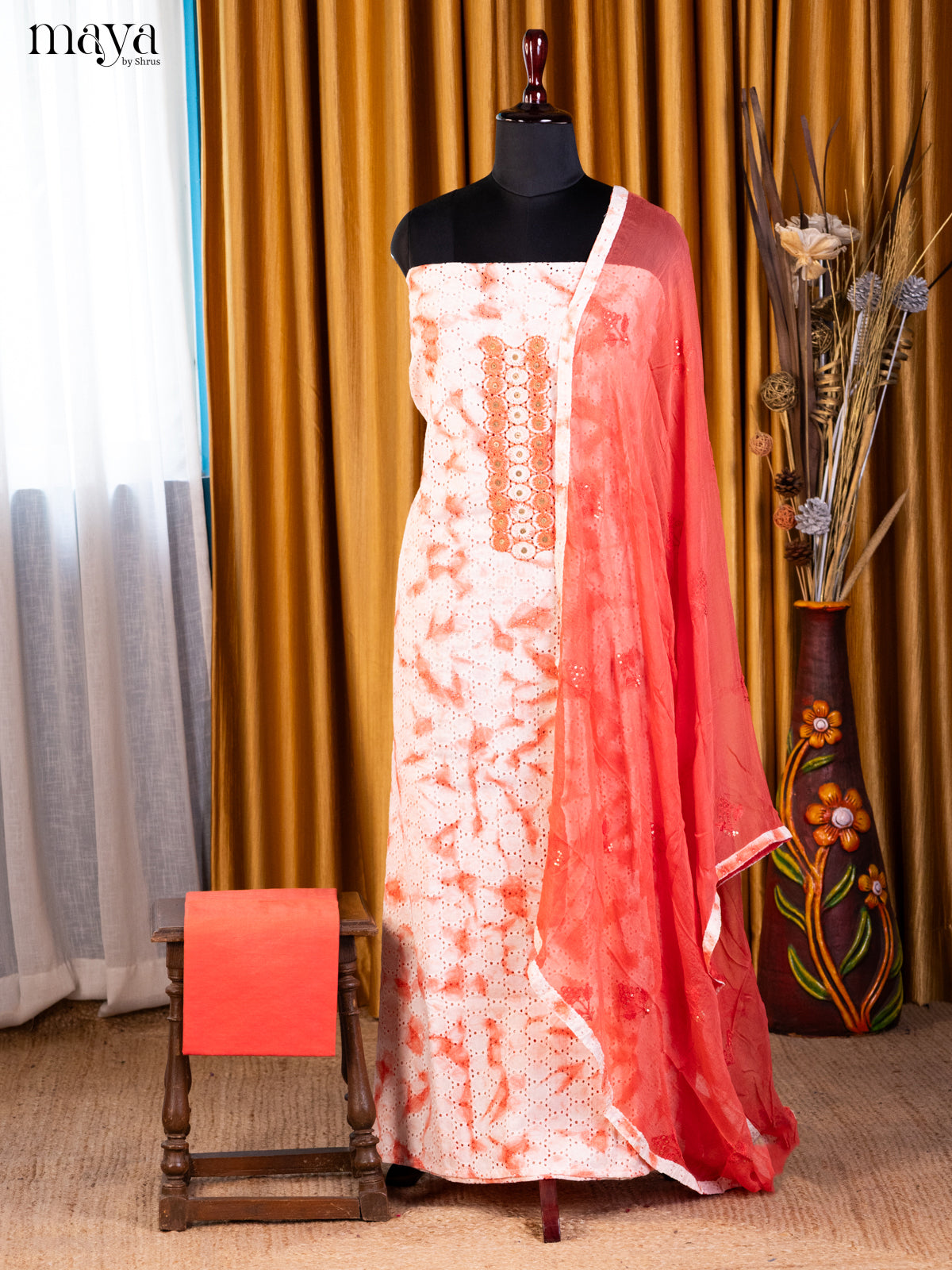 white & Orange- Cotton salwar