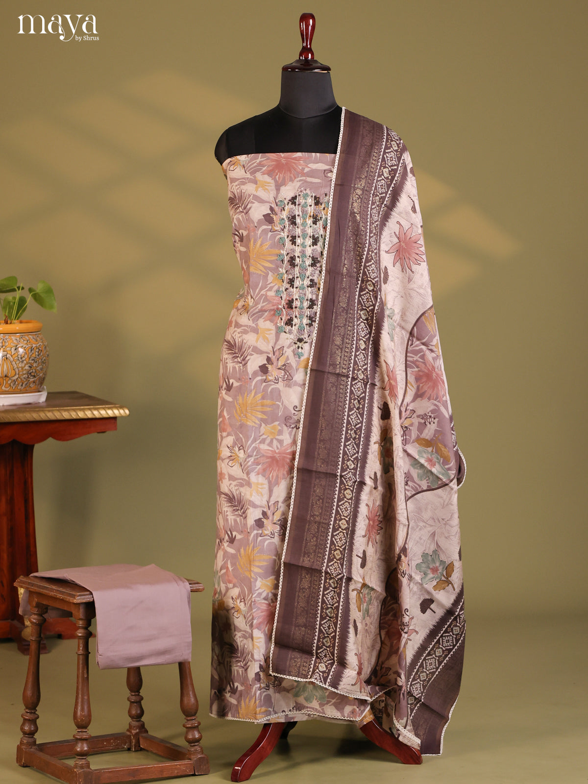 Cream & Brown - Cotton salwar