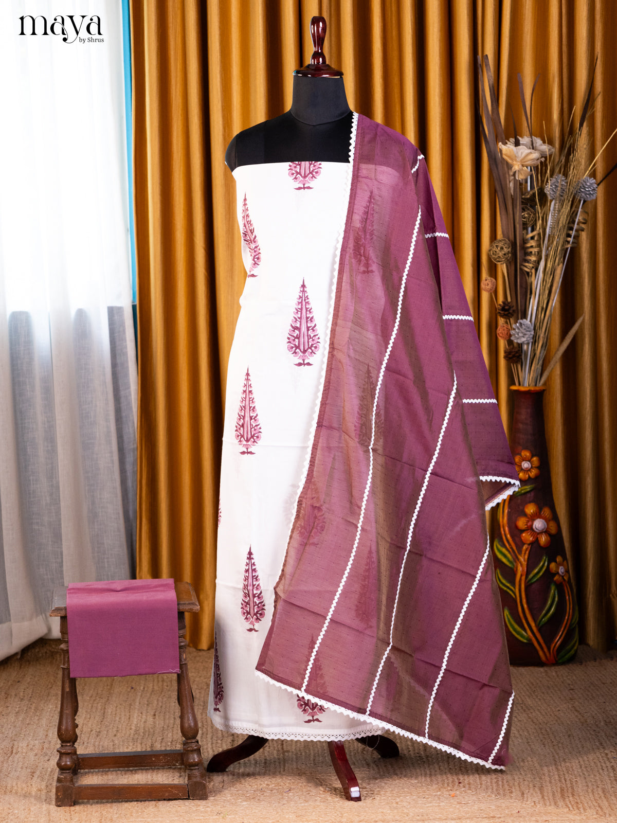 White with Purple- Cotton salwar