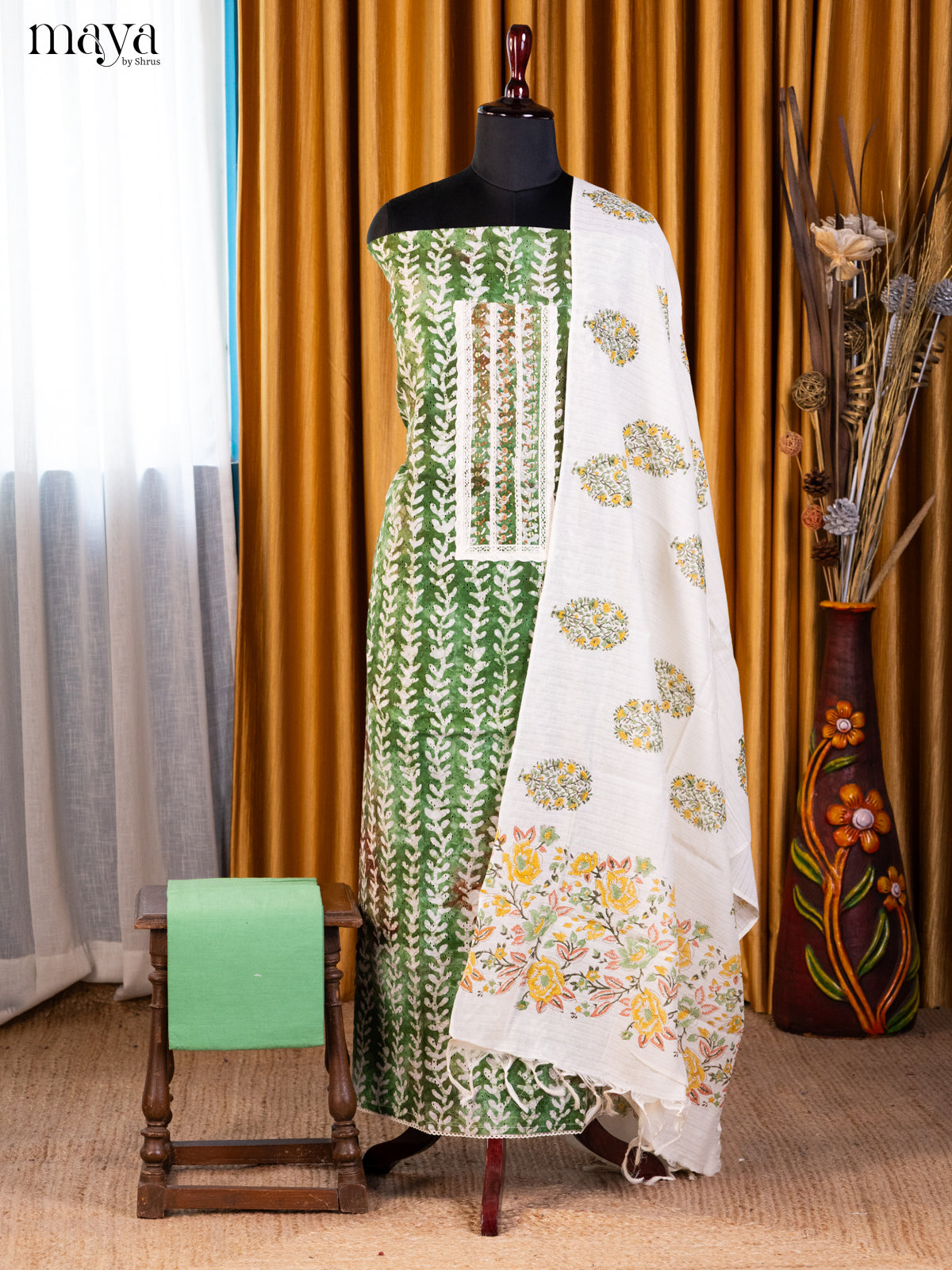 Green & White- Cotton salwar