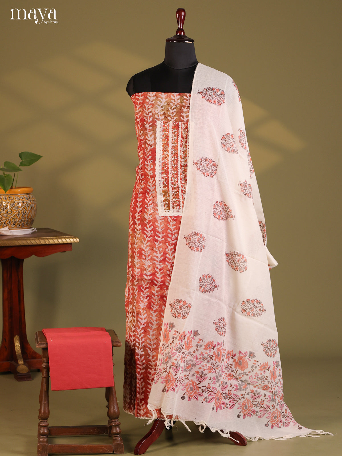 Red & White - Cotton salwar