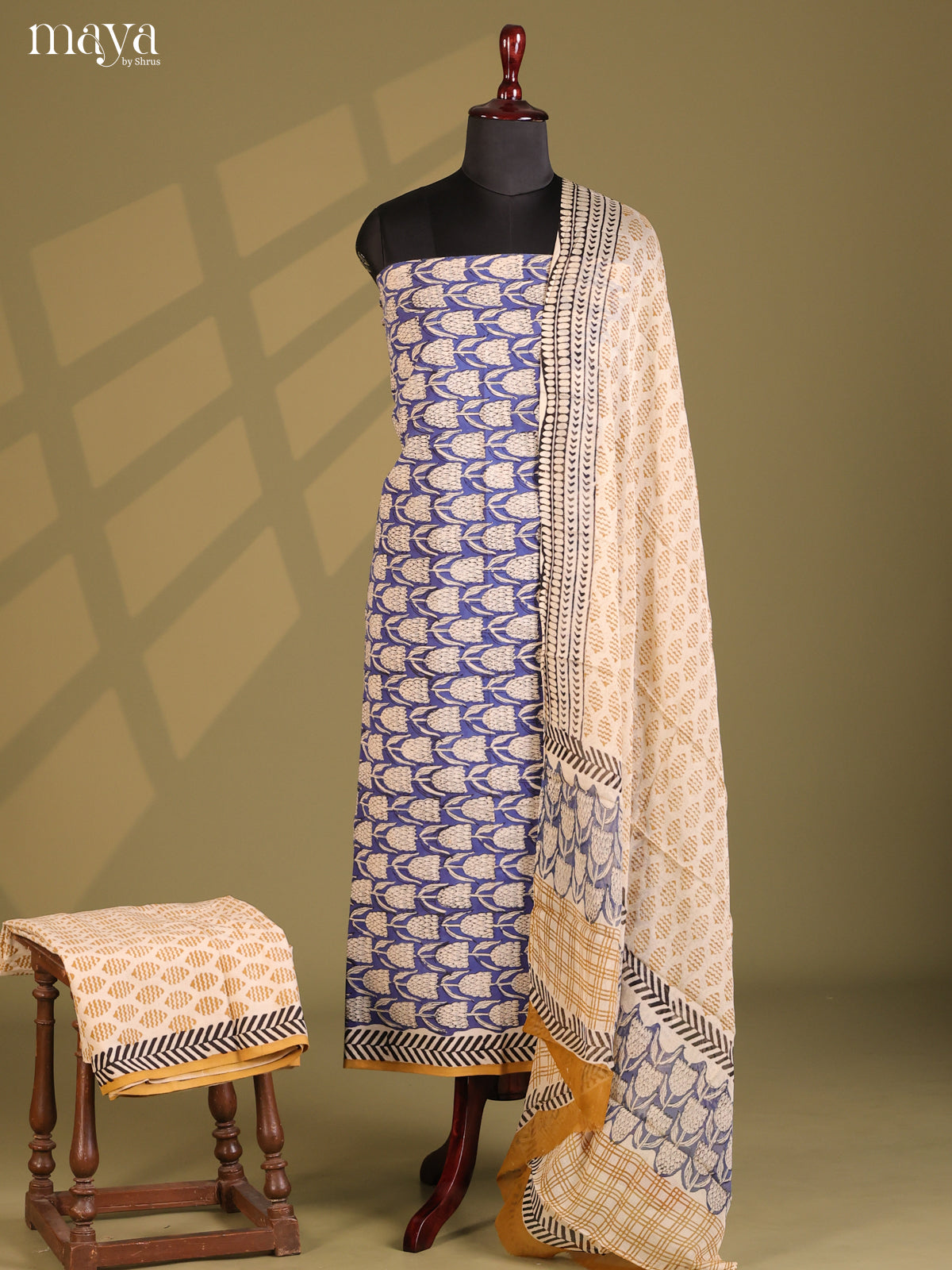Blue with Cream - Cotton salwar