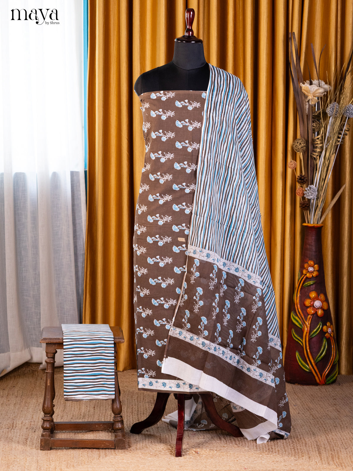 Brown & Blue- Cotton salwar