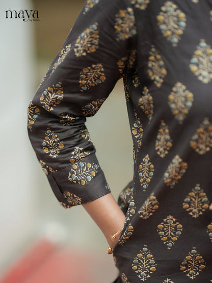 Dark Brown Ajrakh printed Cotton Kurti