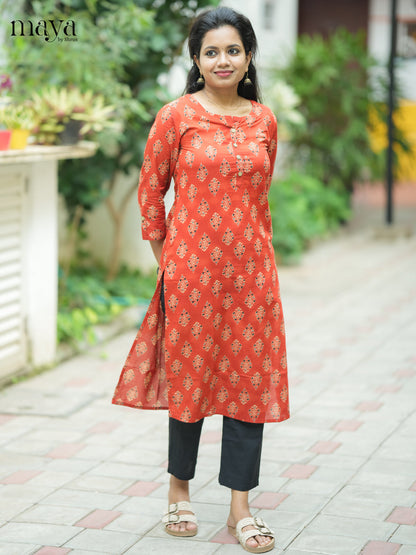 Brown Ajrakh printed Cotton Kurti