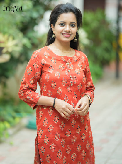 Brown Ajrakh printed Cotton Kurti