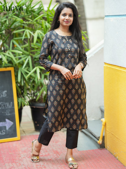 Black Ajrakh printed Cotton Kurti