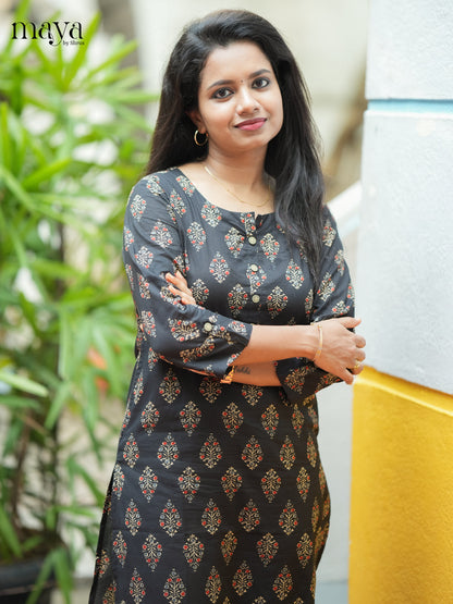 Black Ajrakh printed Cotton Kurti