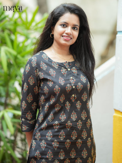Black Ajrakh printed Cotton Kurti