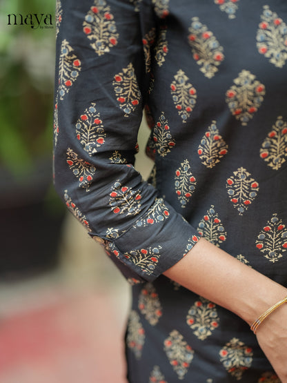 Black Ajrakh printed Cotton Kurti