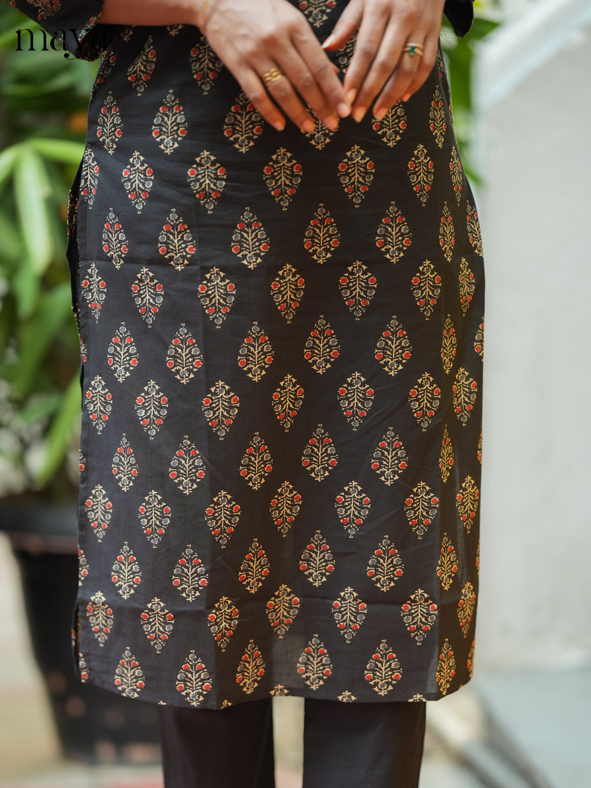 Black Ajrakh printed Cotton Kurti
