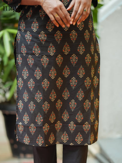 Black Ajrakh printed Cotton Kurti