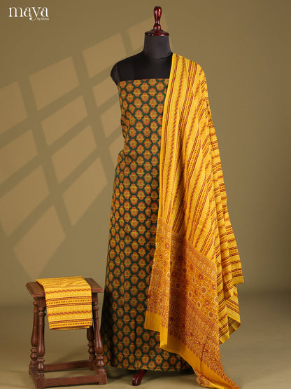 Green with Yellow - Ajrakh Salwar Unstitch