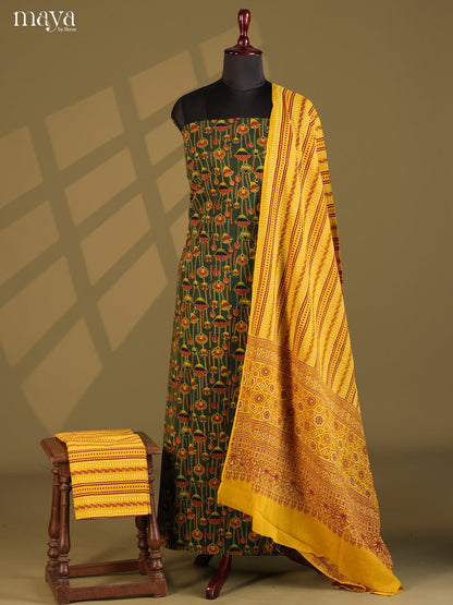 Green with Mustard - Ajrakh Salwar Unstitch