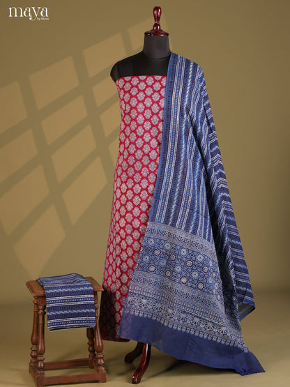 Maroon with Blue- Ajrakh Salwar Unstitch