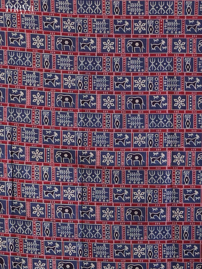 Blue with Maroon - Ajrakh Salwar Unstitch