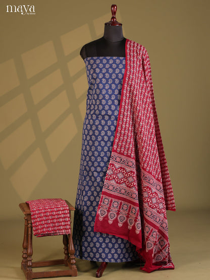 Blue with maroon- Ajrakh Salwar Unstitch