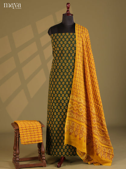Green with Mustard - Ajrakh Salwar Unstitch