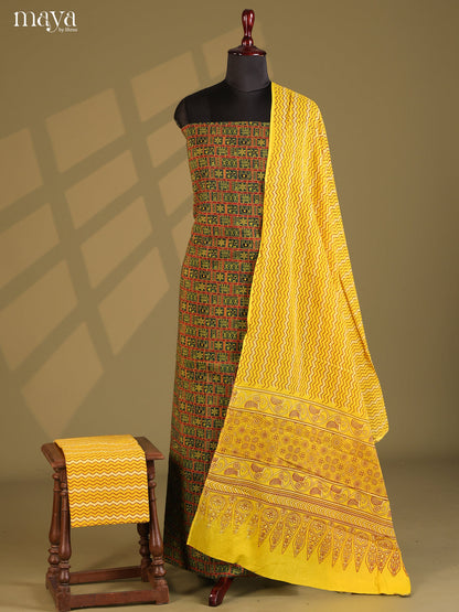 Green with Yellow - Ajrakh Salwar Unstitch