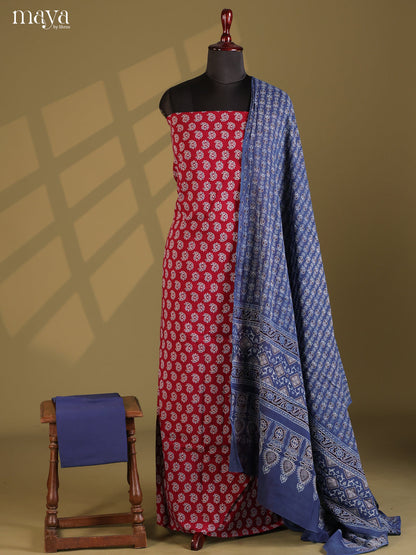 Maroon with Blue - Ajrakh Salwar Unstitch
