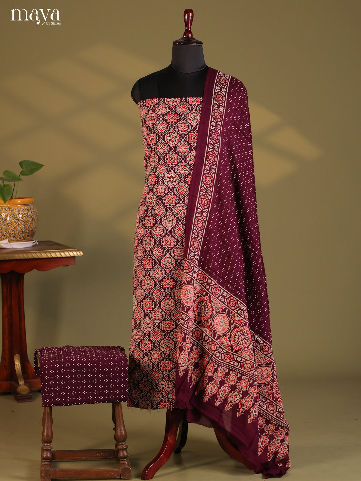 Wine - Ajrakh Salwar Unstitch