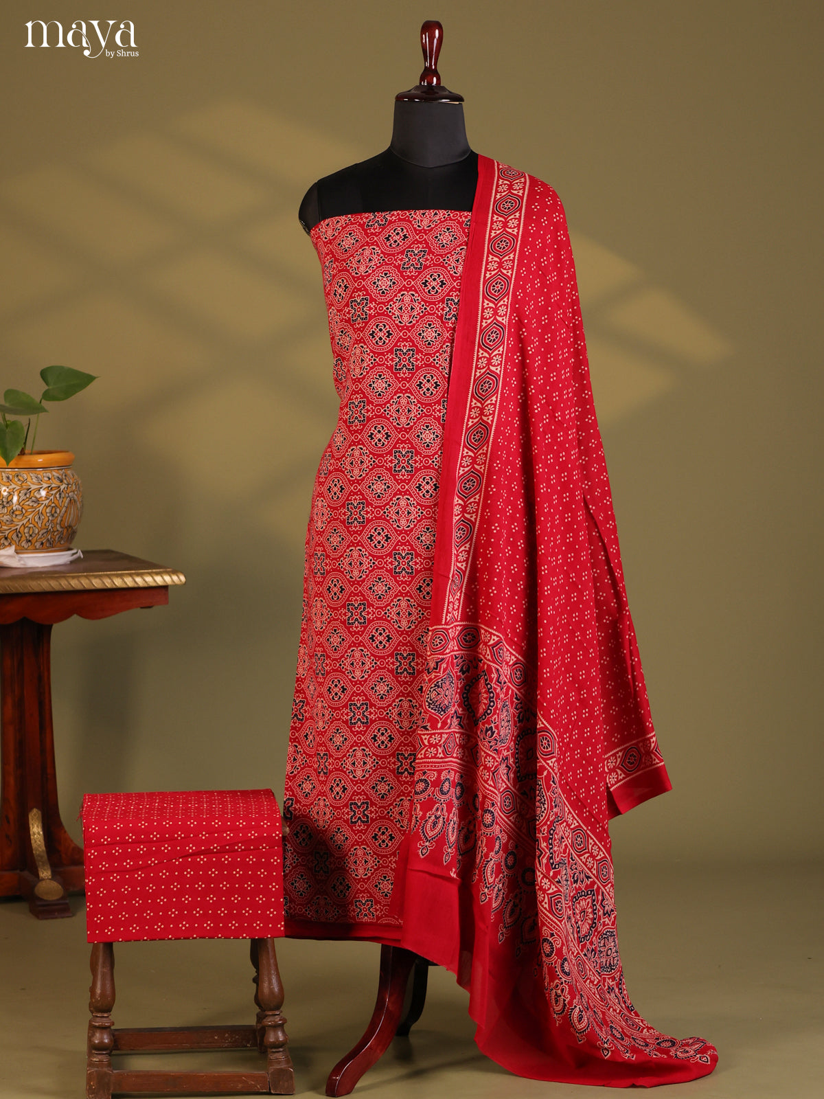 Red - Ajrakh Salwar Unstitch