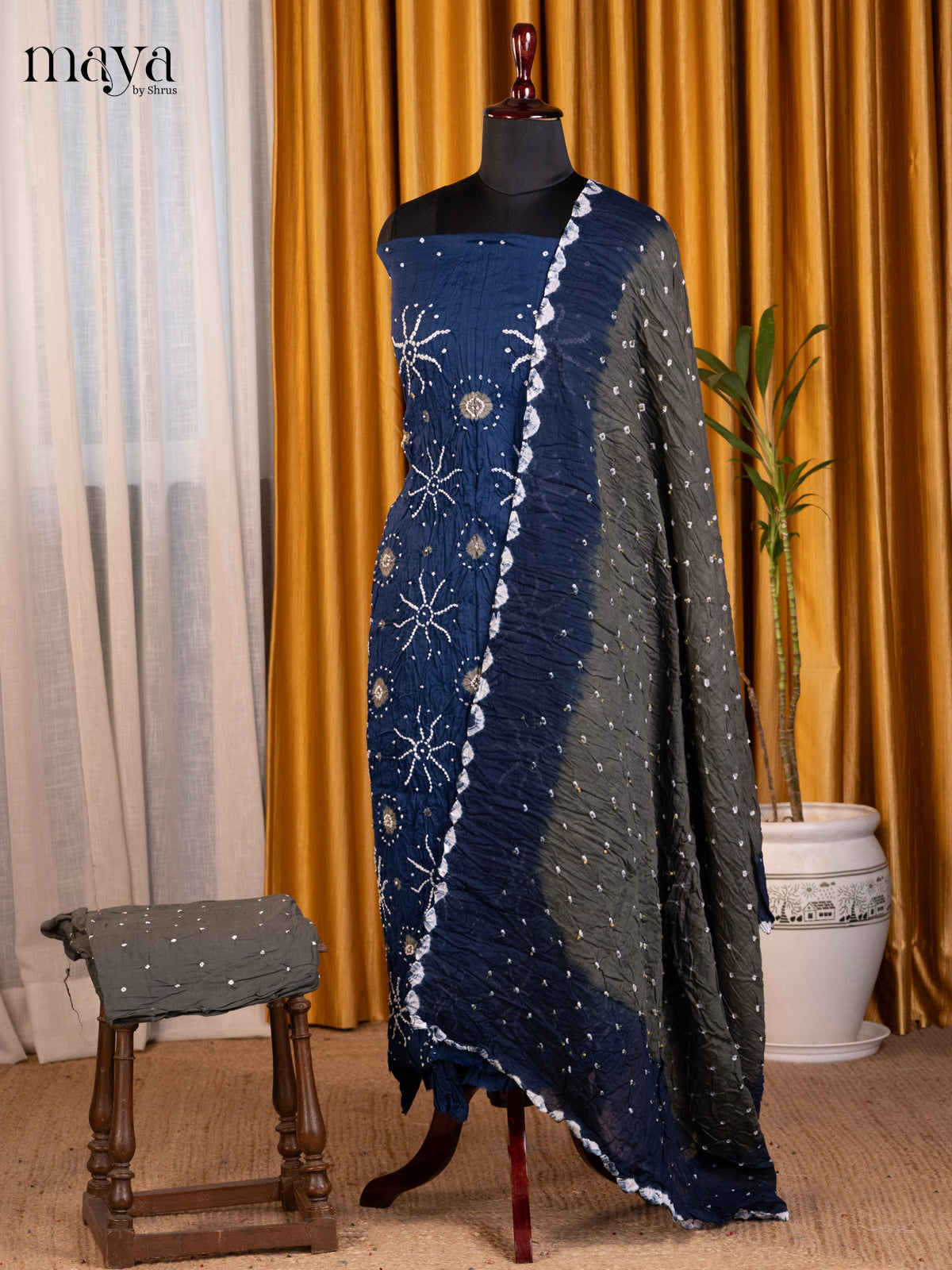 Blue & Grey - Bandhini salwar Unstitch