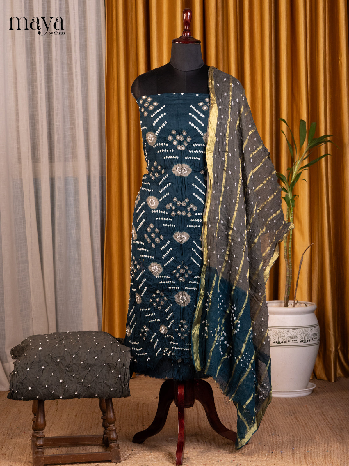 Blue & Grey - Bandhini salwar Unstitch