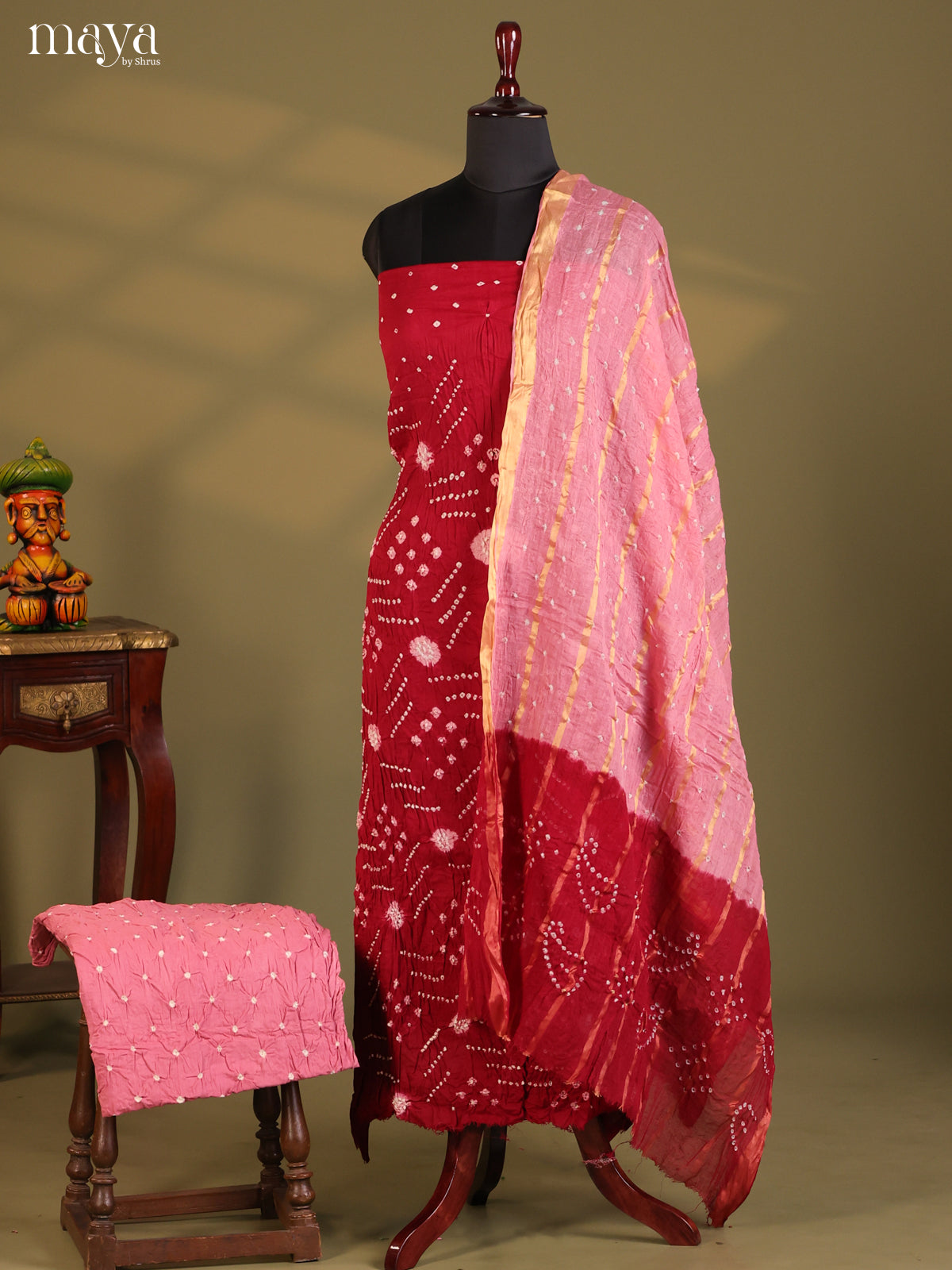 Maroon & Pink - Bandhini salwar Unstitch