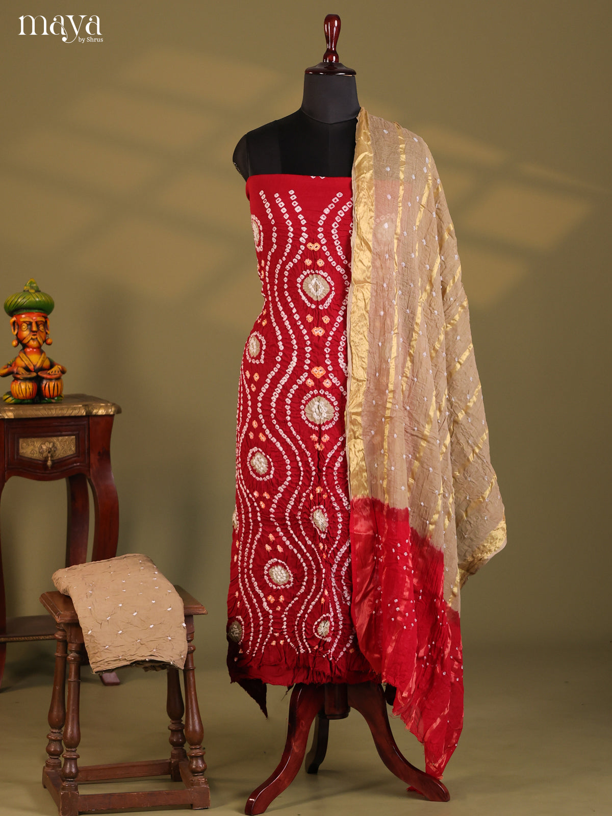 Maroon & Lite brown- Bandhini salwar Unstitch