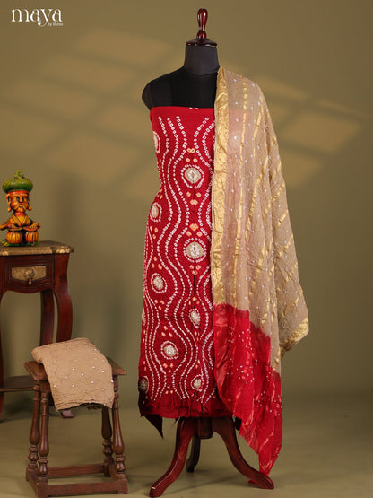 Maroon & Lite brown- Bandhini salwar Unstitch