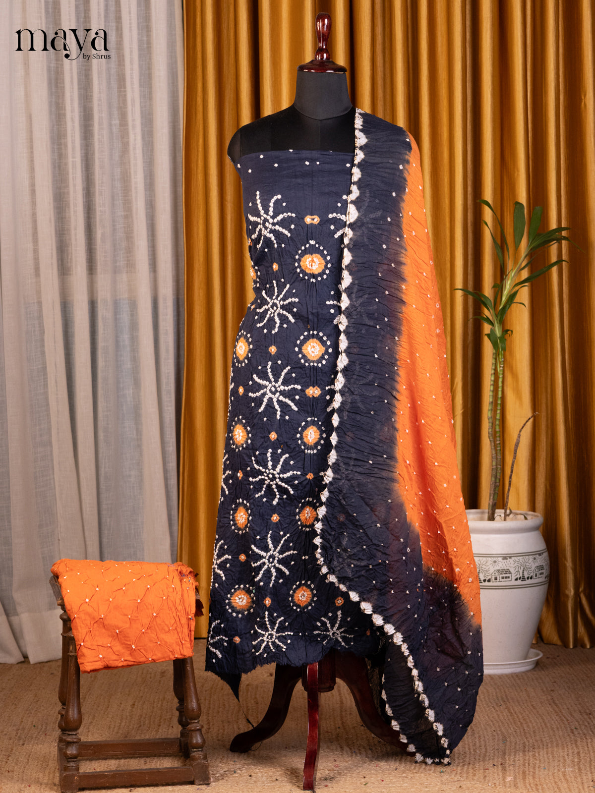 Blue & Peach - Bandhini salwar Unstitch