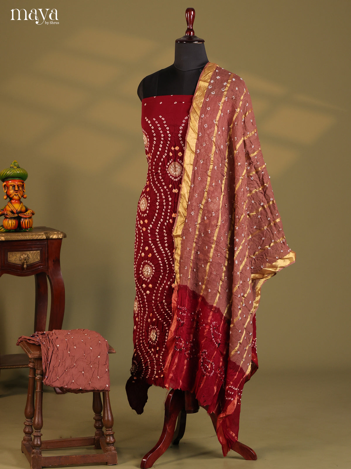 Maroon & Onion Peel- Bandhini salwar Unstitch