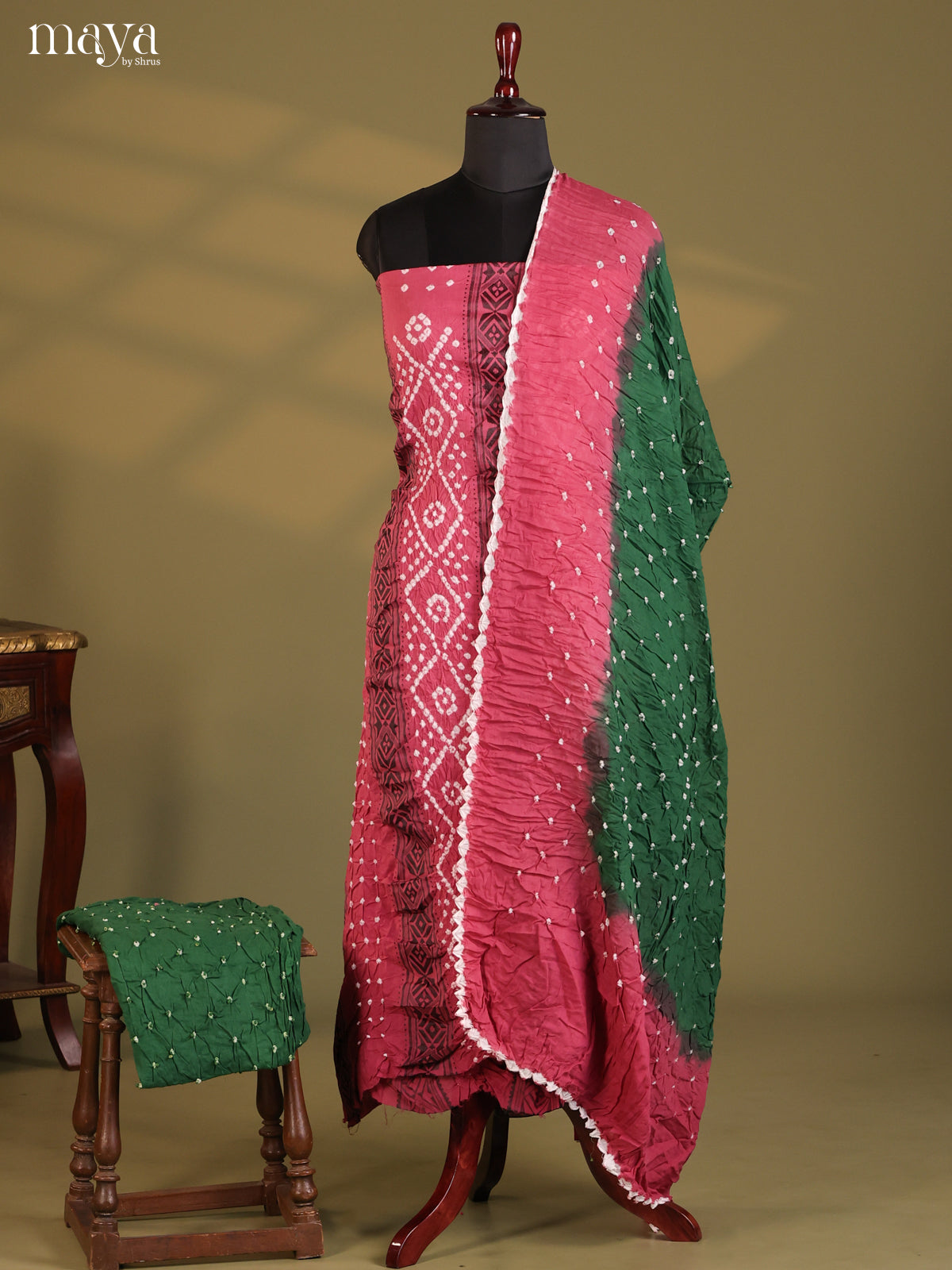 Maroon & Green - Bandhini salwar Unstitch