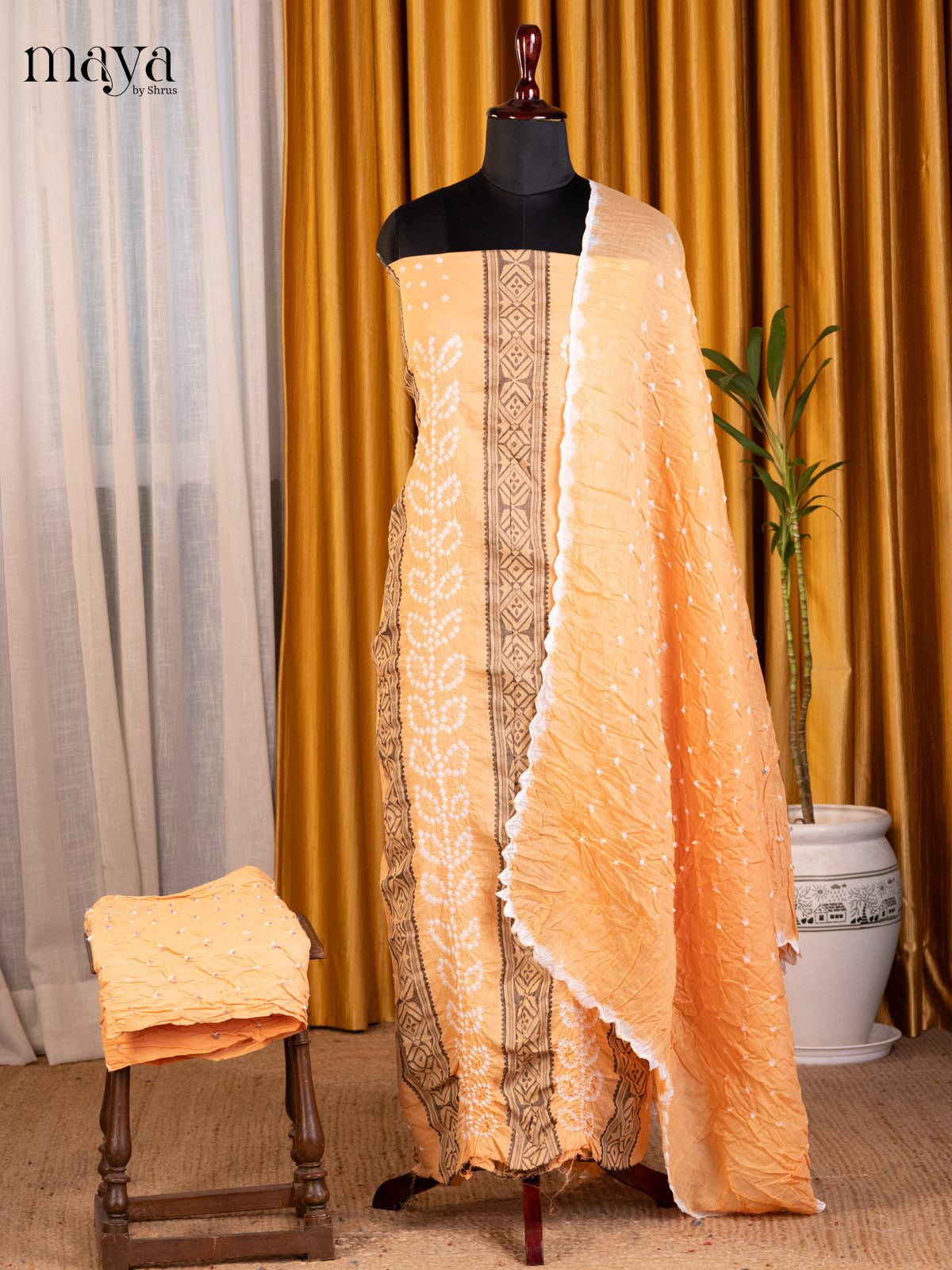 Peach - Bandhini salwar Unstitch