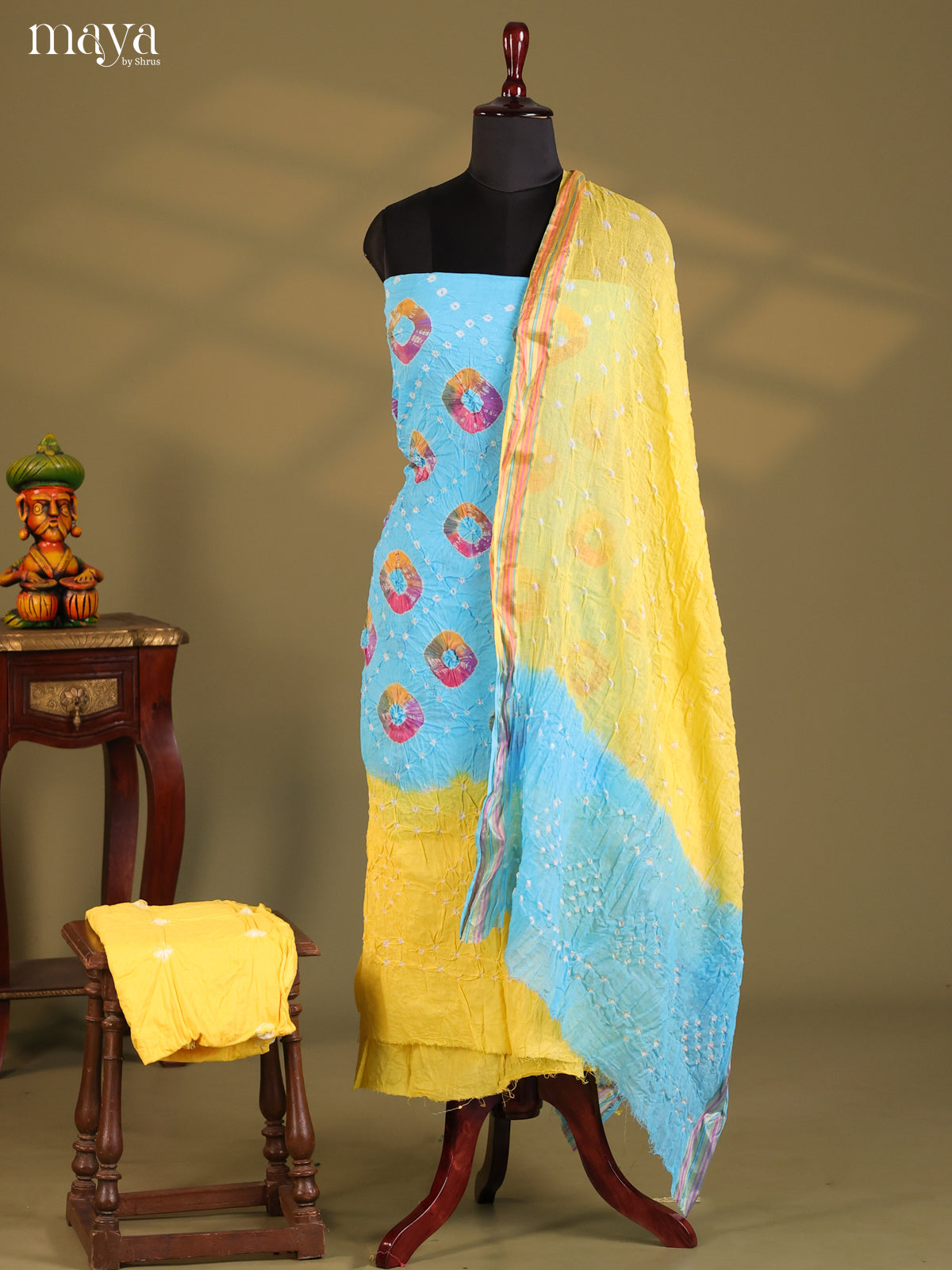 Blue & Yellow - Bandhini salwar Unstitch
