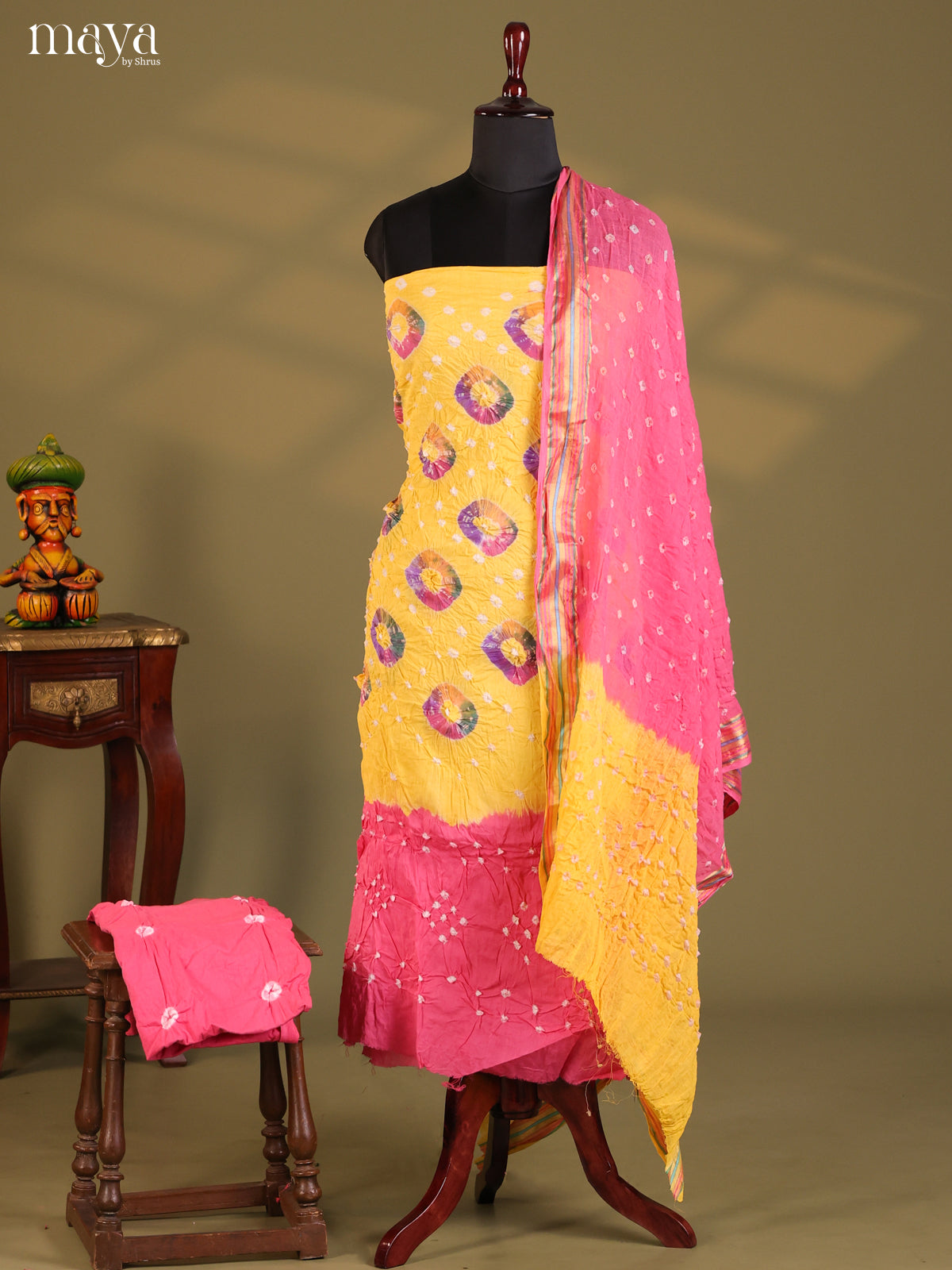 Yellow & Pink - Bandhini salwar Unstitch