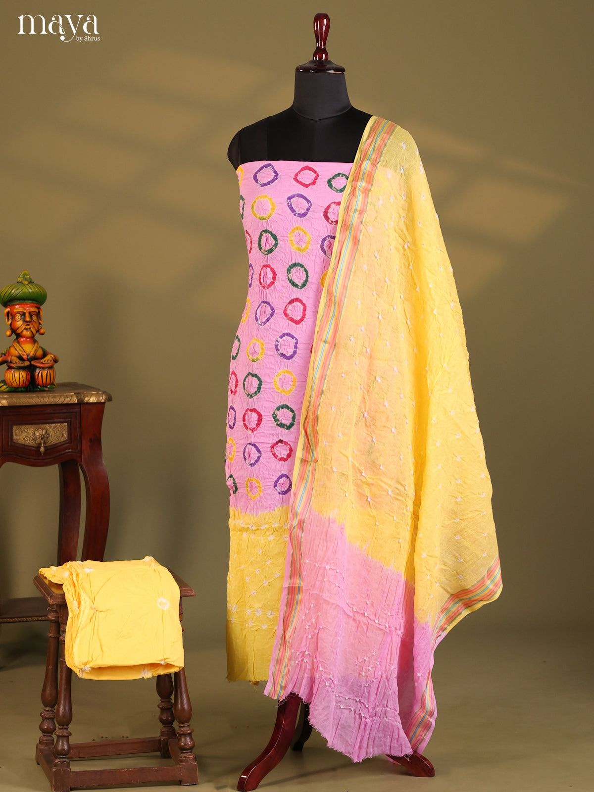 Pink & Yellow - Bandhini salwar Unstitch