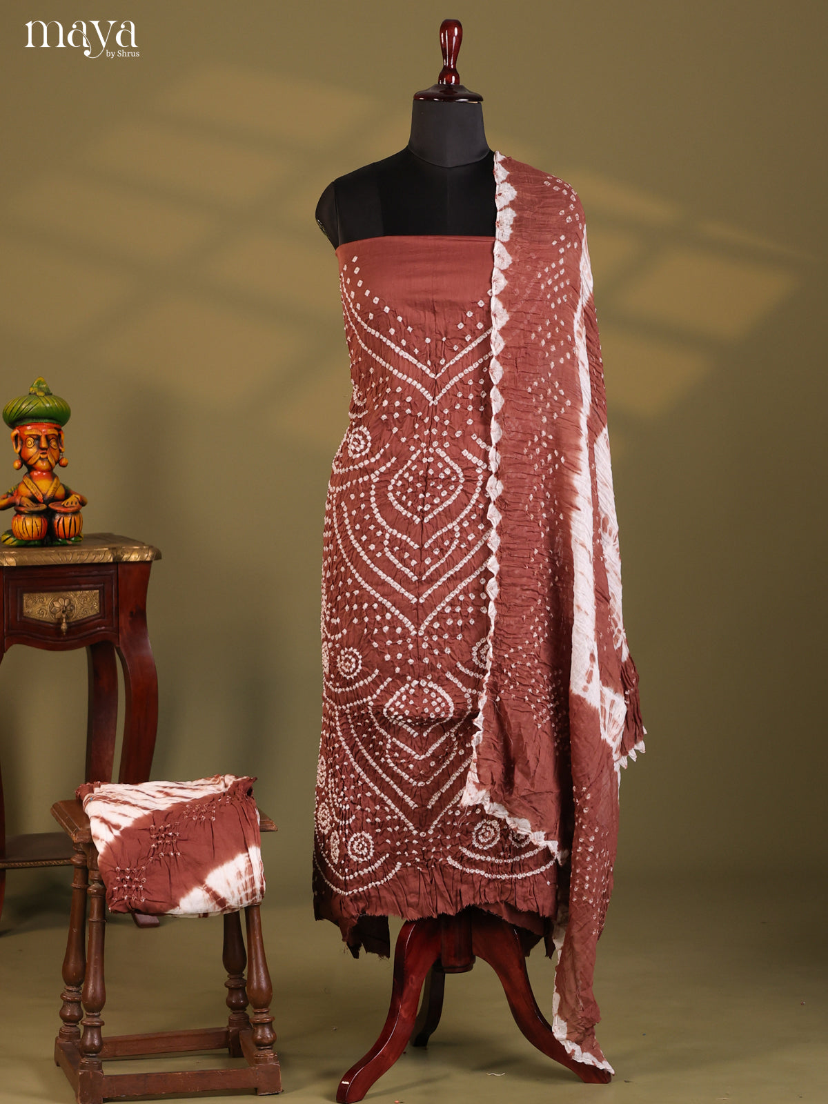 Brown - Bandhini salwar Unstitch