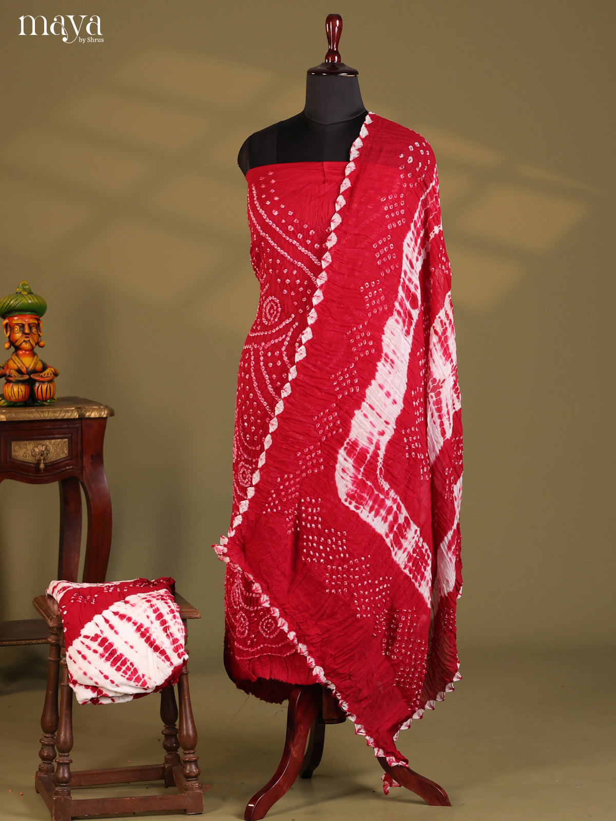 Red- Bandhini salwar Unstitch